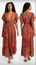 Load image into Gallery viewer, Bohemian Maxi Dress with V-Neck & Flowy Sleeves