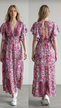 Load image into Gallery viewer, Bohemian Maxi Dress with V-Neck &amp; Flowy Sleeves
